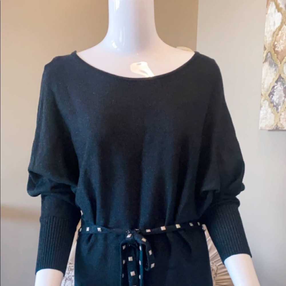 Black belted sweater dress